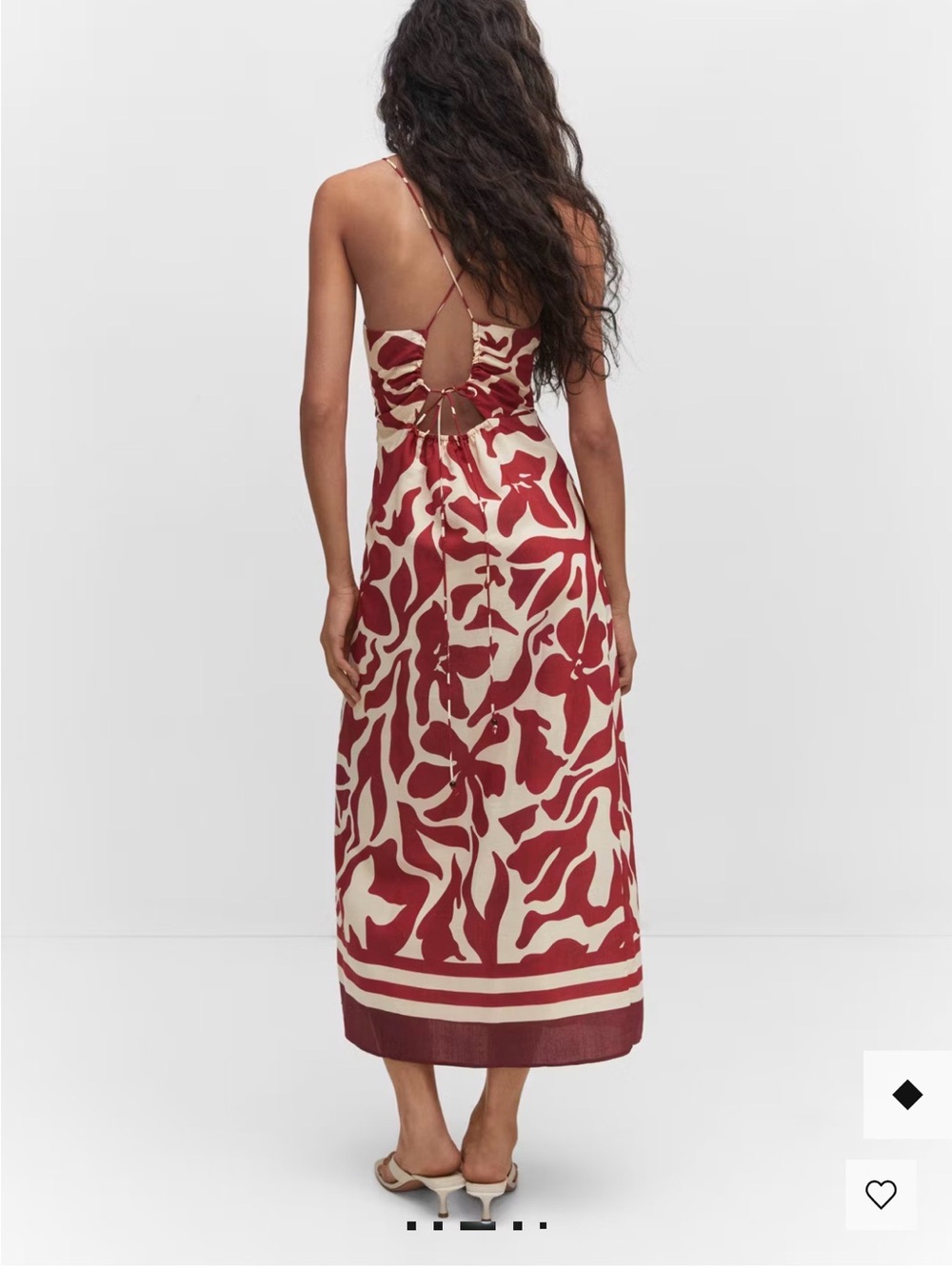 NWT Mango Red and Cream Floral Midi Dress - Picture 3 of 6